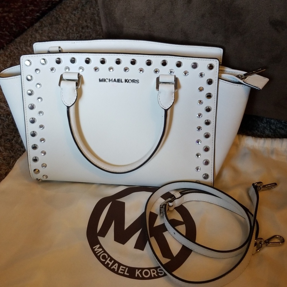 Michael Kors White Rhinestone Studded Tote
